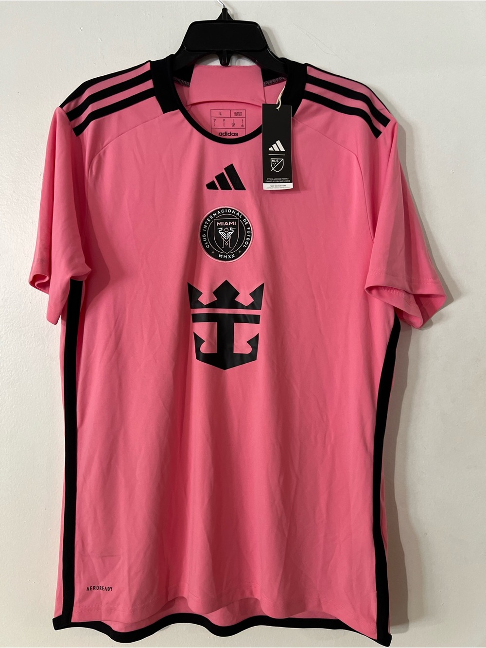 adidas Men’s Inter Miami Pink Soccer Jersey with Black Accents SZ L